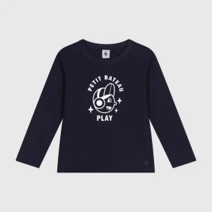 T-shirt blu a maniche lunghe in jersey sottile bambino