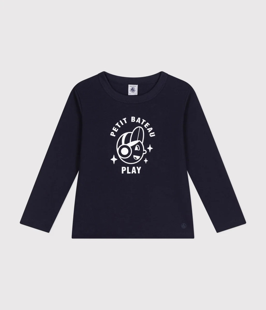 T-shirt blu a maniche lunghe in jersey sottile bambino