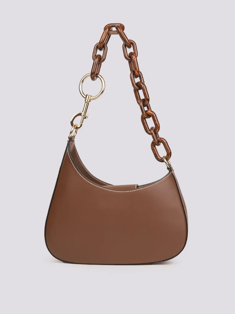 BORSA "MINI CURVY" IN PELLE CIOCCOLATO CON TRACOLLA IN OSSO - immagine 4