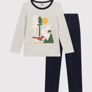 Pigiama in velluto tinta unita con fantasia montagna