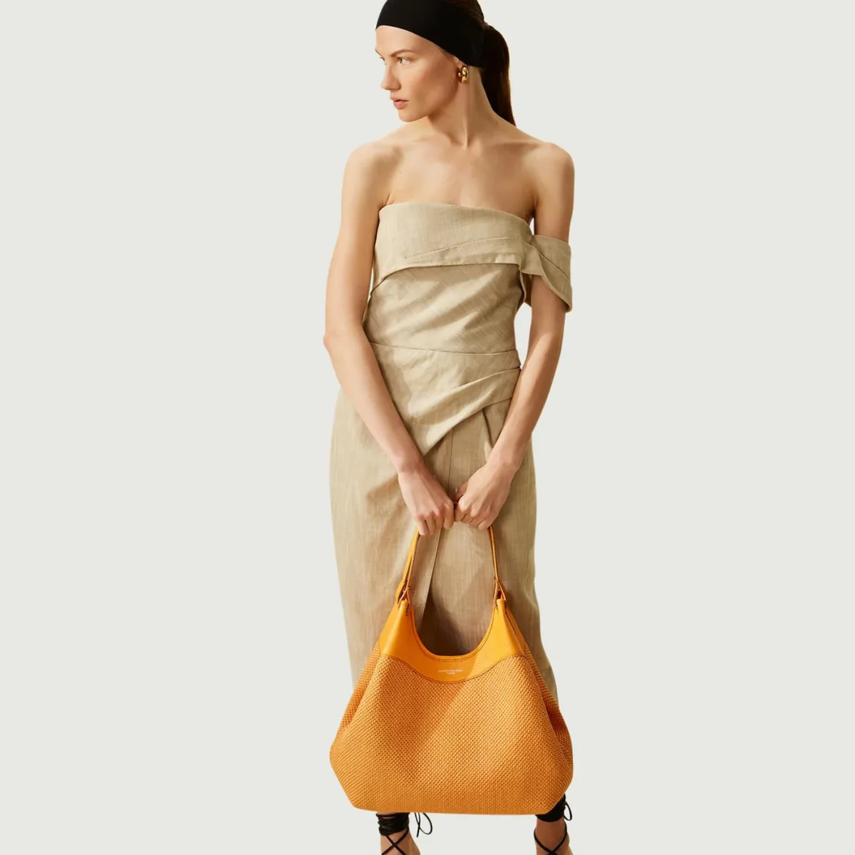 Borsa a spalla DUA in pelle intrecciata flame orange - immagine 7