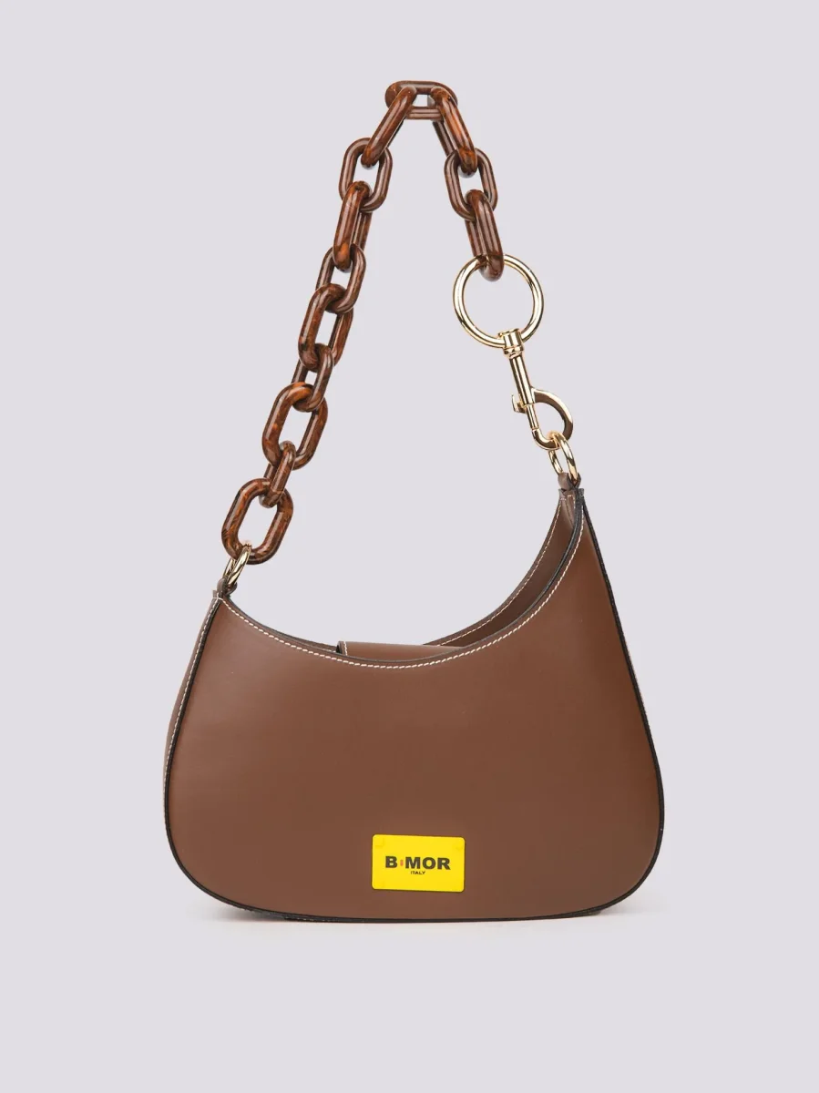 BORSA "MINI CURVY" IN PELLE CIOCCOLATO CON TRACOLLA IN OSSO