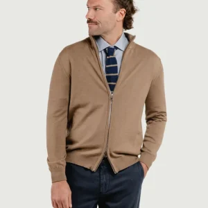 MAGLIA A LUPETTO CON ZIP IN LANA MERINO CAMMELLO