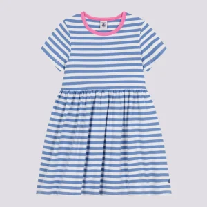 ABITO A MANICHE CORTE IN COTONE A RIGHE AZZURRE BAMBINA