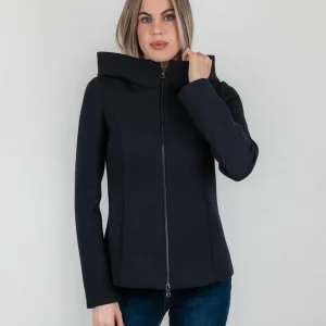 CAPPOTTINO TECNICO CORTO BLU CON CAPPUCCIO