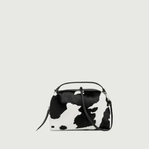 Borsa a mano Alifa in tessuto cavallino bianco e nero