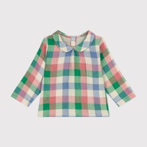 Blusa in garza di cotone quadri
