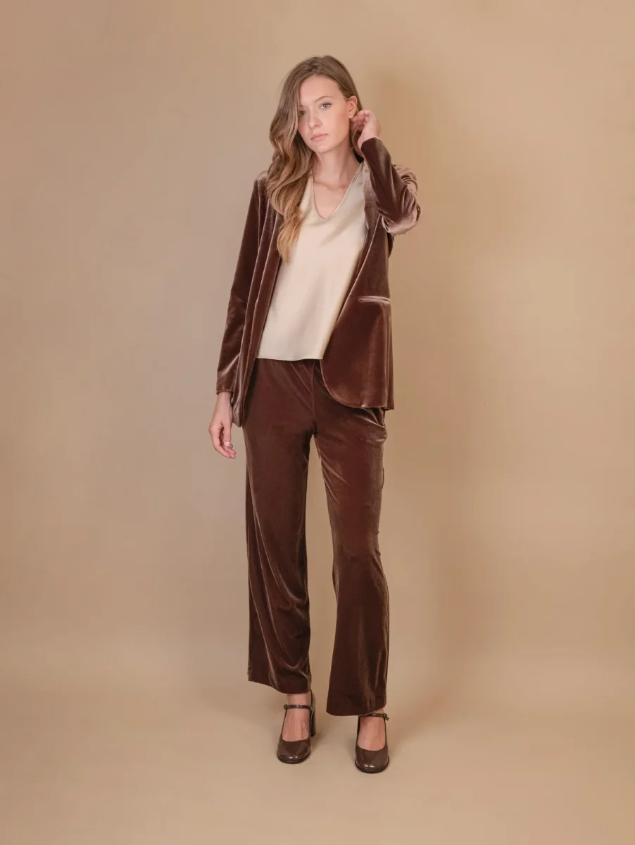 BLAZER APERTO IN VELLUTO MARRONE - immagine 8