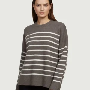 Maglia in lana noce a righe bianche