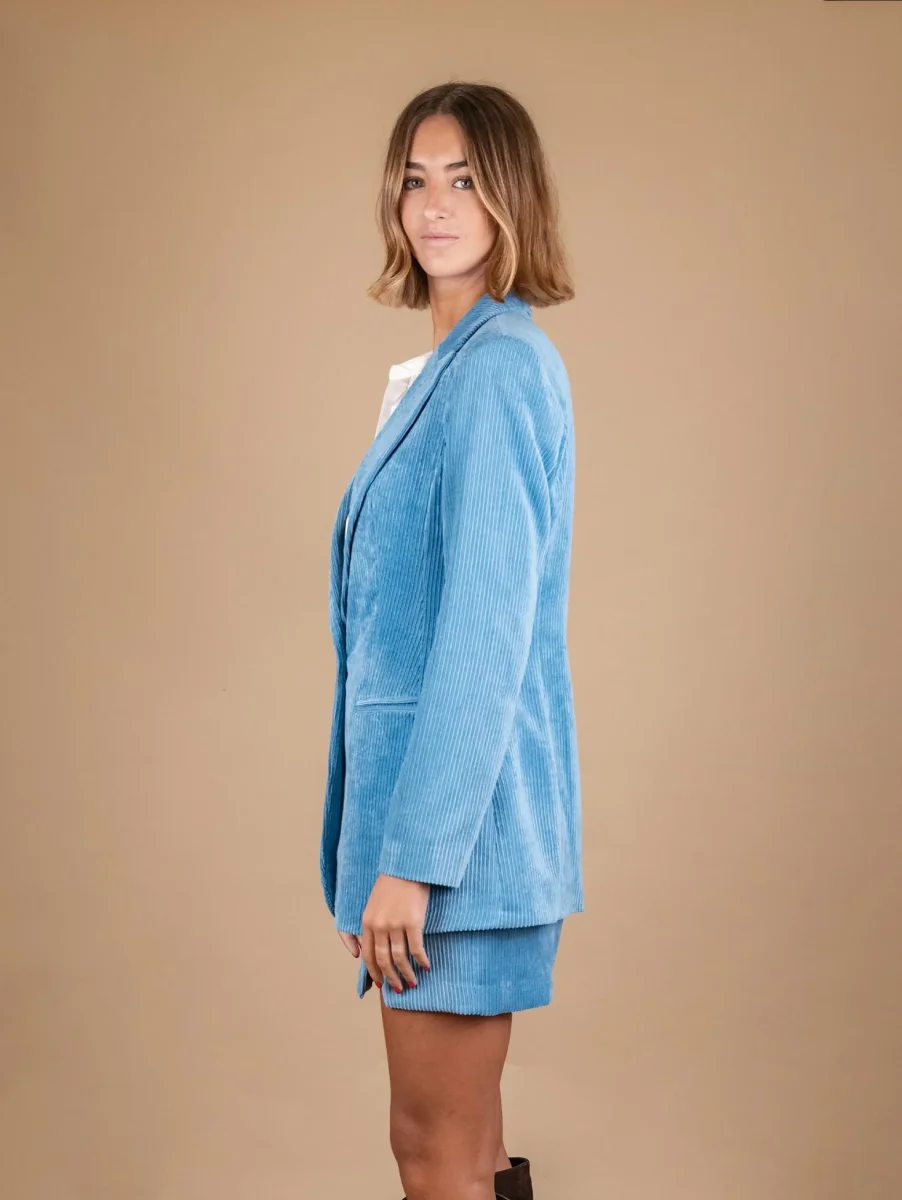 BLAZER MONOPETTO IN VELLUTO A COSTE AZZURRO - immagine 3