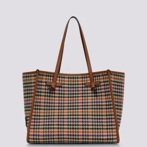 SHOPPING MARCELLA IN TESSUTO PIED DE POULE tabacco