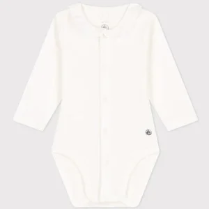 Body bianco in cotone a manica lunga con collaretto