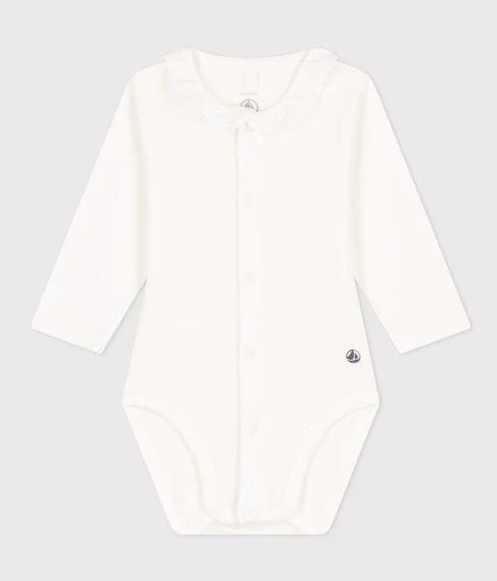 Body bianco in cotone a manica lunga con collaretto