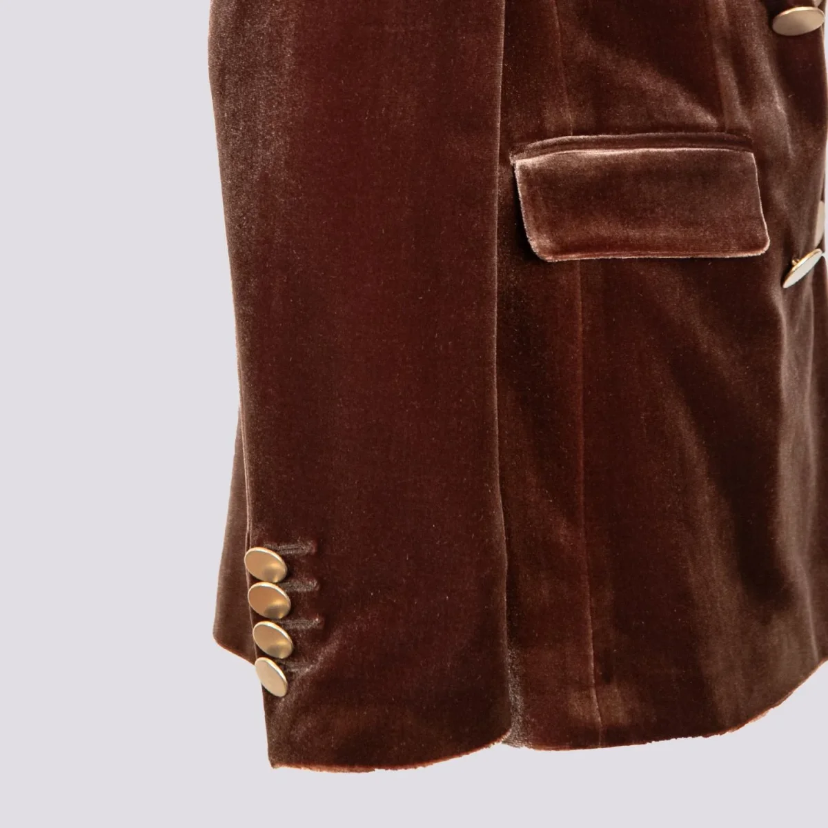 BLAZER DOPPIOPETTO IN VELLUTO MARRONE - immagine 5