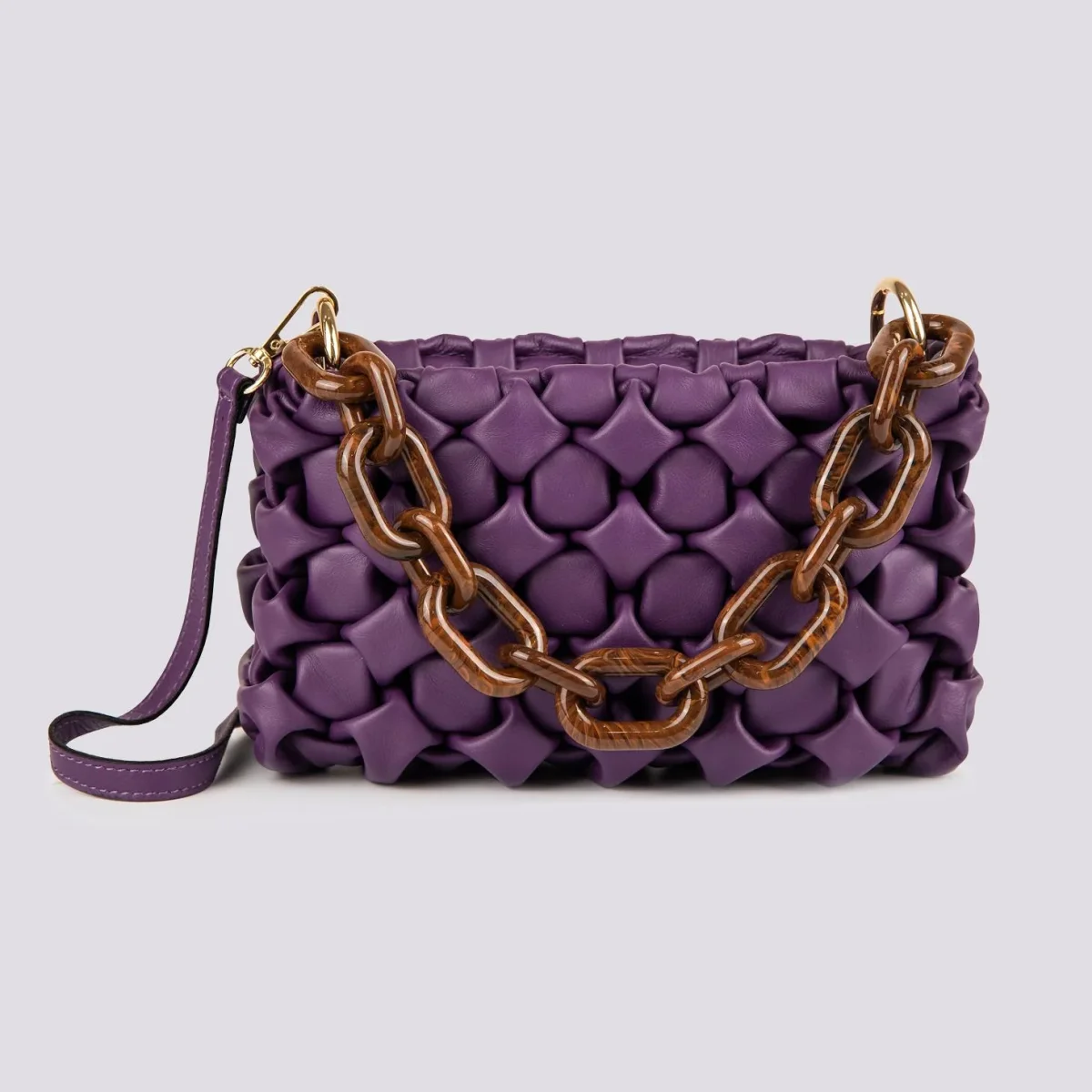 BORSA "CURLY " IN PELLE INTRECCIATA VIOLA - immagine 6
