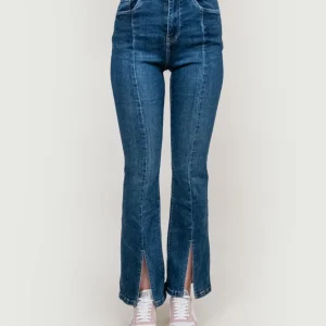JEANS A ZAMPA ELASTICIZZATO CON MAXI SPACCO FRONTALE