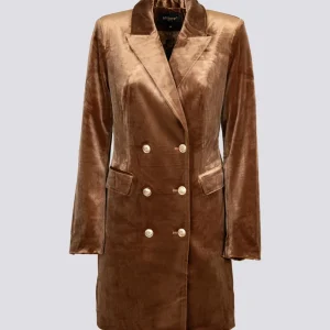 Cappottino doppiopetto in velluto cammello