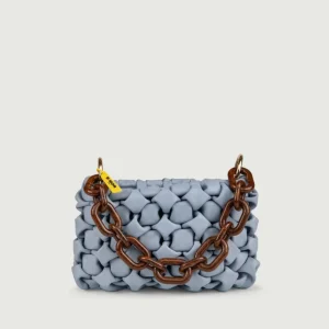 BORSA IN PELLE INTRECCIATA AZZURRA "CURLY"