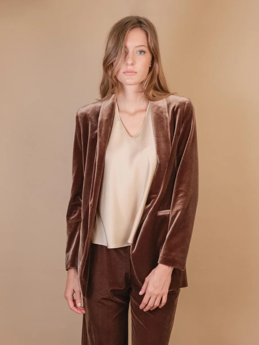 BLAZER APERTO IN VELLUTO MARRONE