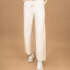 Pantalone a palazzo in maglia panna