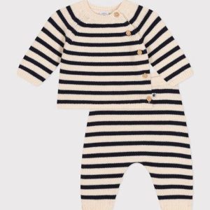 Completo in tricot di lana e cotone a righe marinière
