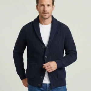 Cardigan collo sciallato blu