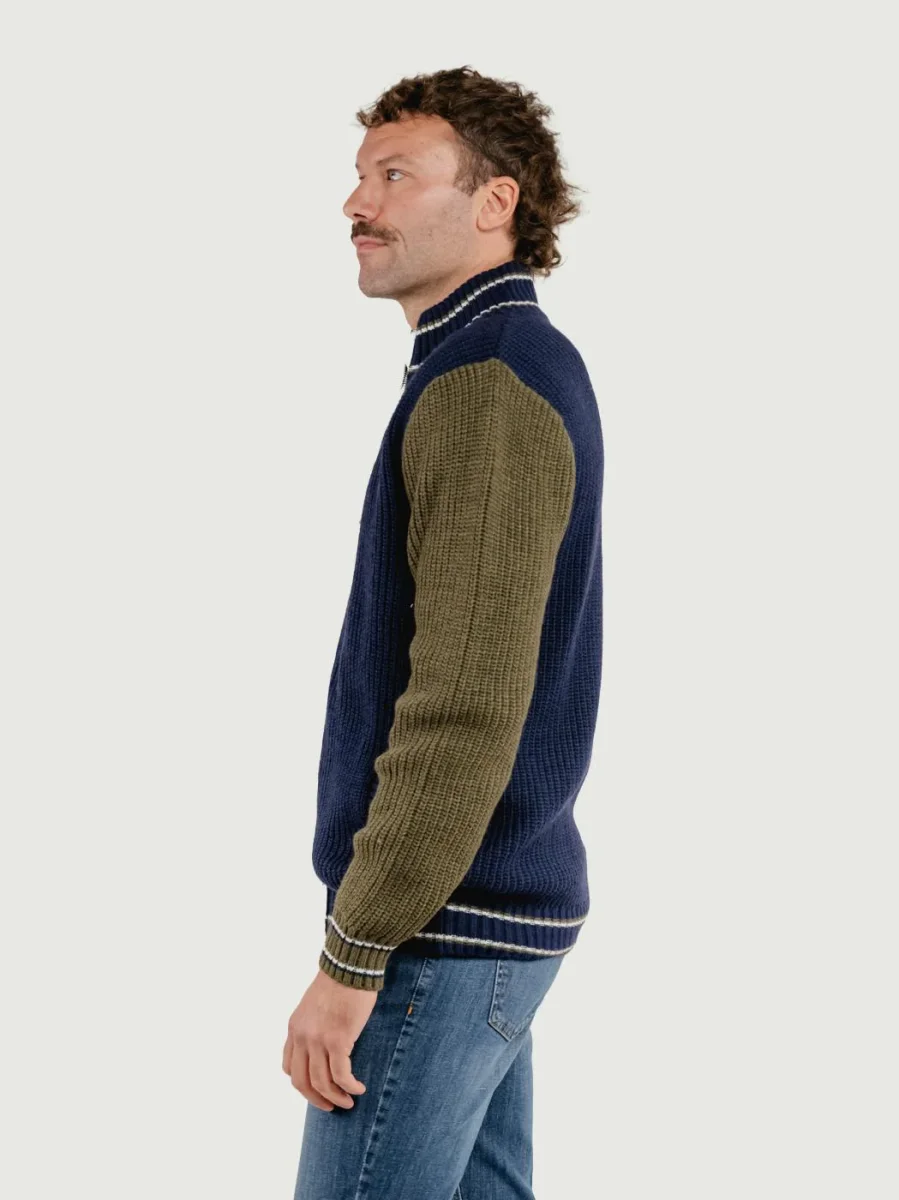 MAGLIONE A COLLO ALTO CON ZIP BLU - immagine 3