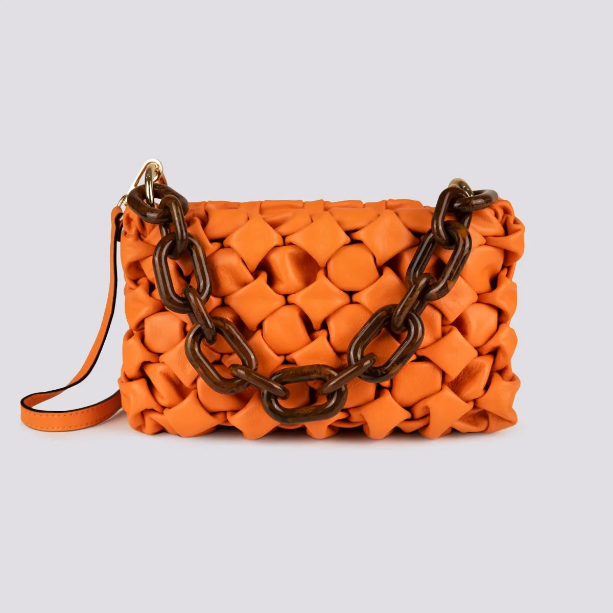 Borsa Curly In Pelle Intrecciata Arancio - immagine 3