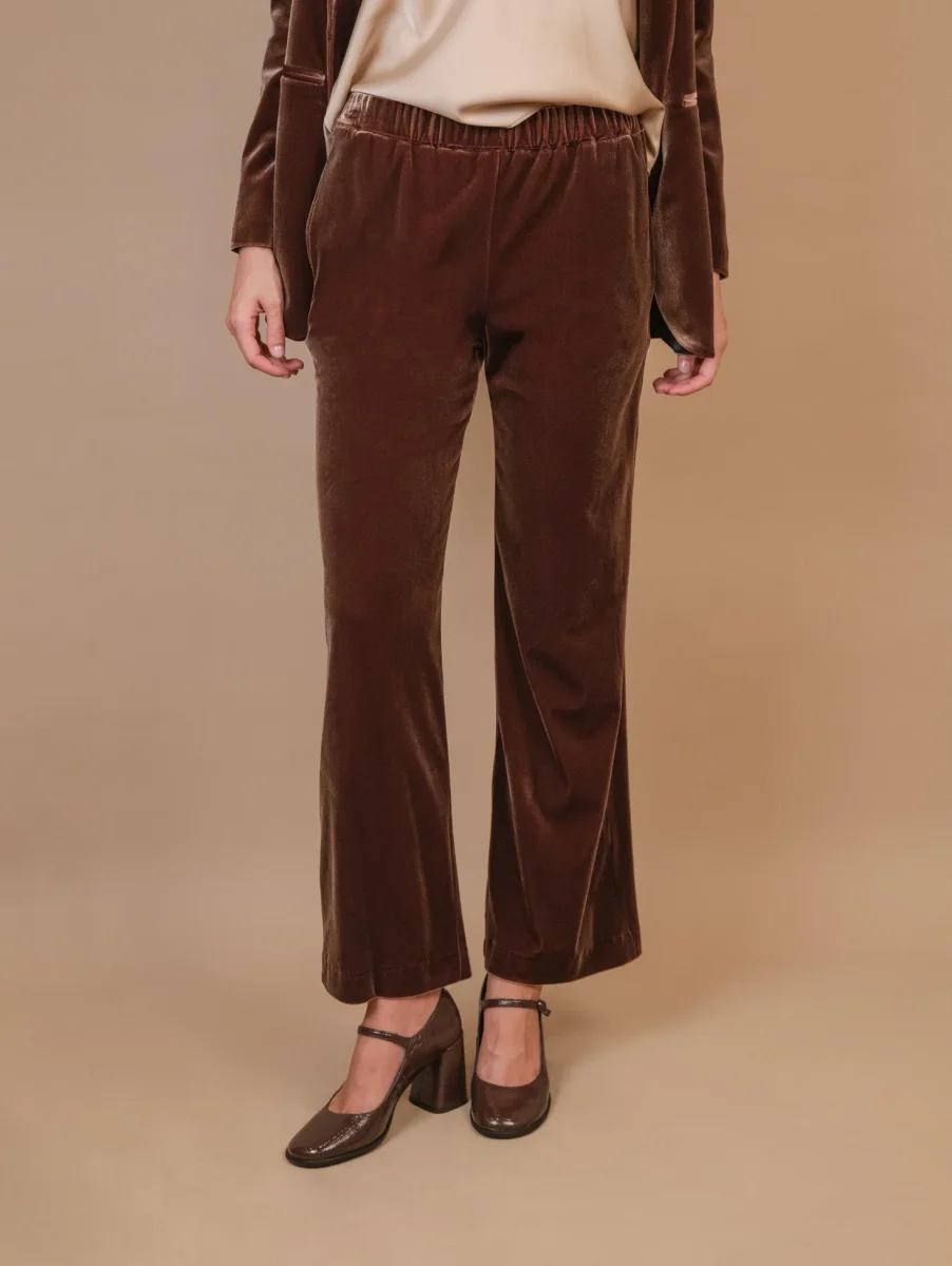 PANTALONE A PALAZZO IN VELLUTO MARRONE