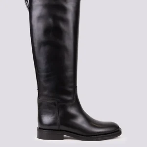 STIVALE ALTO IN PELLE NERA CON GAMBALE ASIMMETRICO