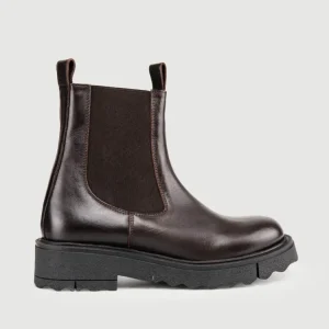 STIVALETTO BEATLES IN PELLE SPAZZOLATA TESTA MORO