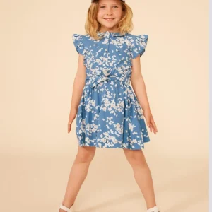 ABITO SENZA MANICHE IN POPELINE AZZURRO A FIORI