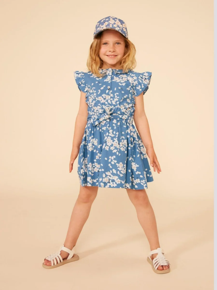 ABITO SENZA MANICHE IN POPELINE AZZURRO A FIORI