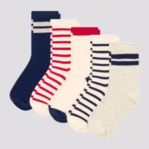 CONFEZIONE DA 5 PAIA DI CALZINI BLU BIANCO ROSSO BAMBINO UNISEX