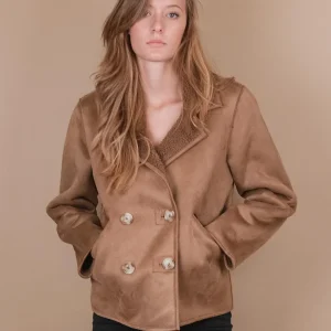 CABAN CORTO DOPPIOPETTO IN ECO-MONTONE E NOCCIOLA