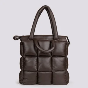 BORSA FODERATA IN PELLE MATELASSÉ MARRONE