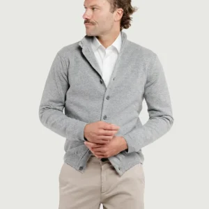 CARDIGAN LUPETTO IN LANA MERINO E CASHMERE GRIGIO