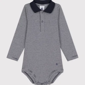 Body a righe a manica lunga a righe con colletto in cotone