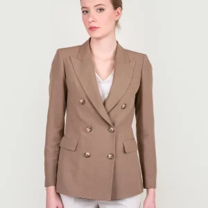 BLAZER DOPPIOPETTO IN MISTO LINO CAMMELLO