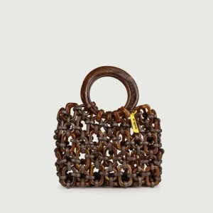 BORSA CON MANICI IN RESINA MARRONE BEIGE "DOLL"