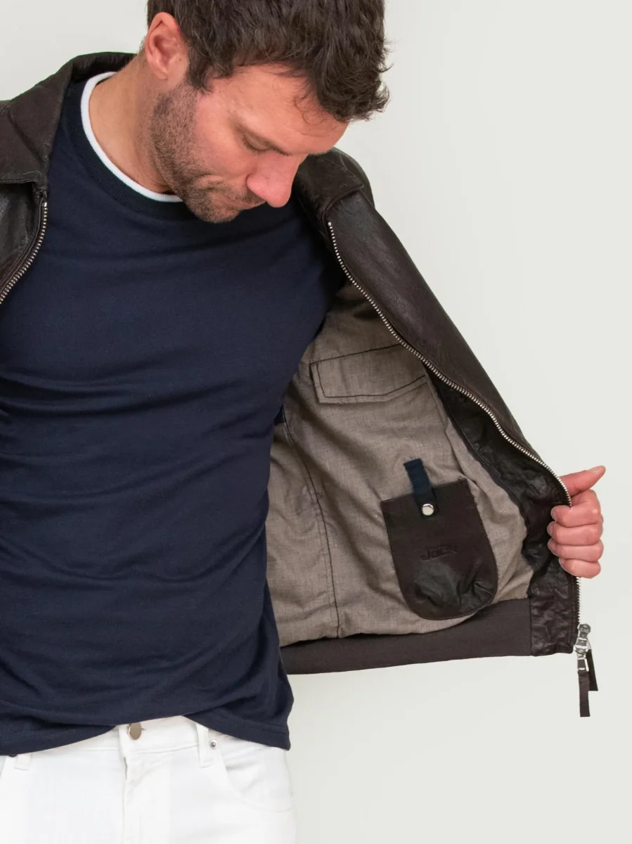 GIACCA IN PELLE MARRONE INVECCHIATA - immagine 5