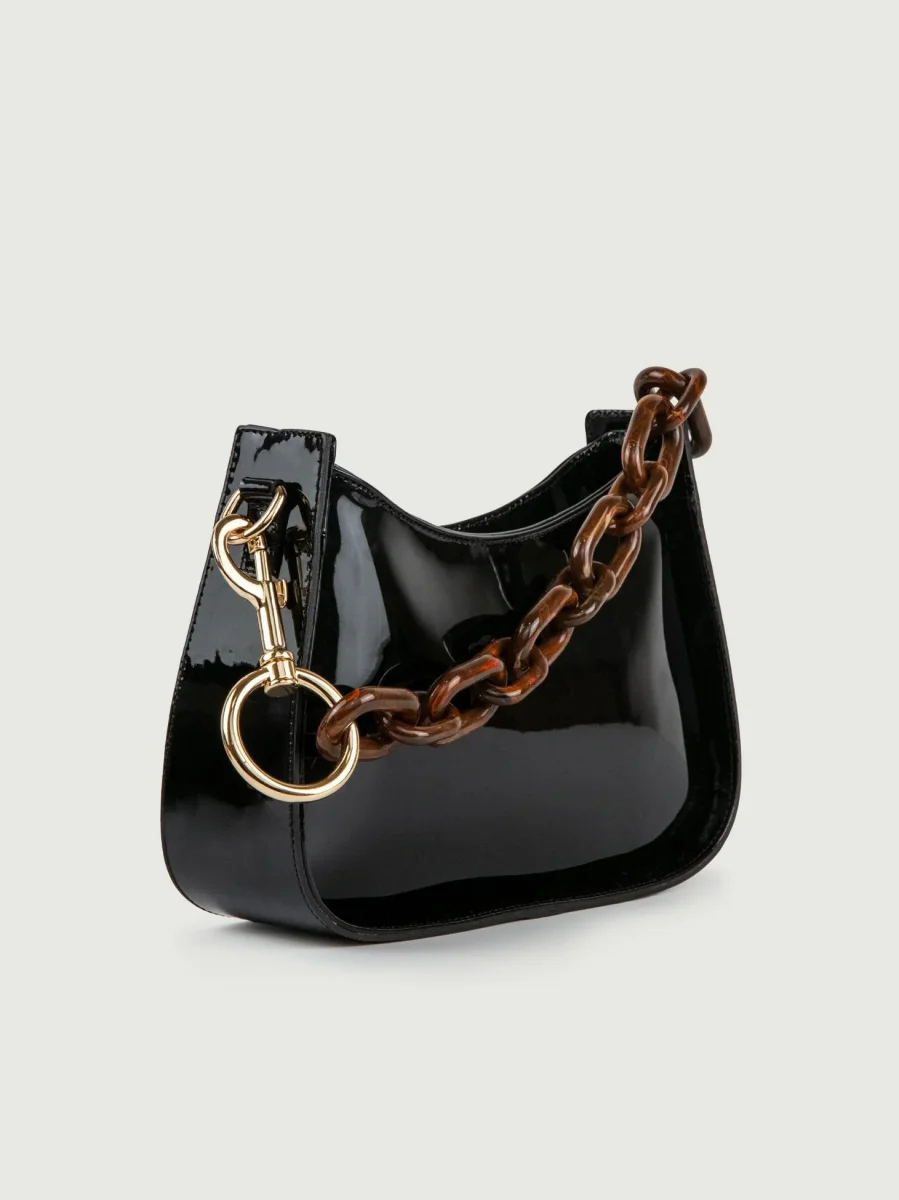 BORSA A SPALLA GLAMMY NERA IN PELLE VERNICE - immagine 3