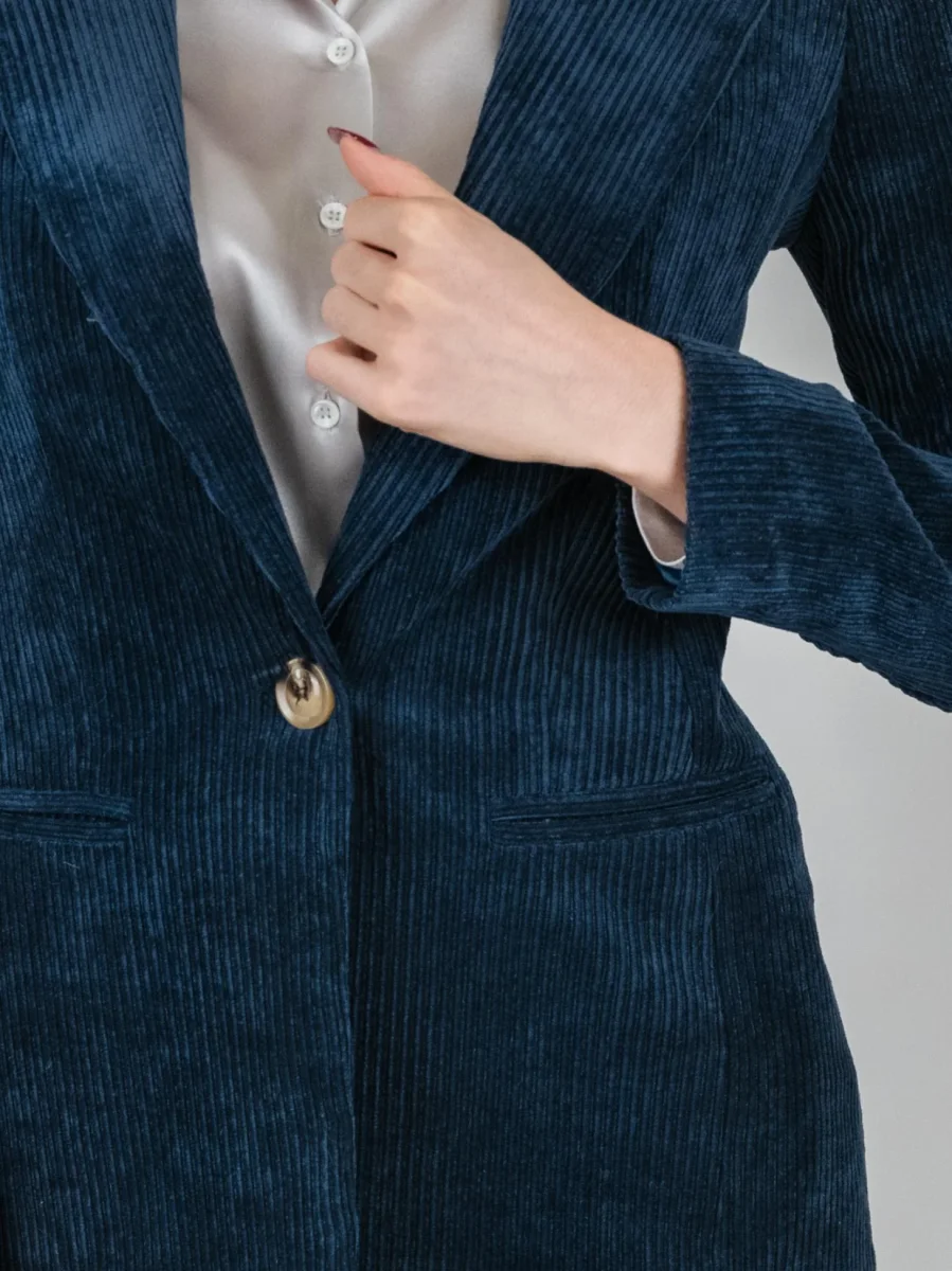 BLAZER VELLUTO BLU A COSTE - immagine 5