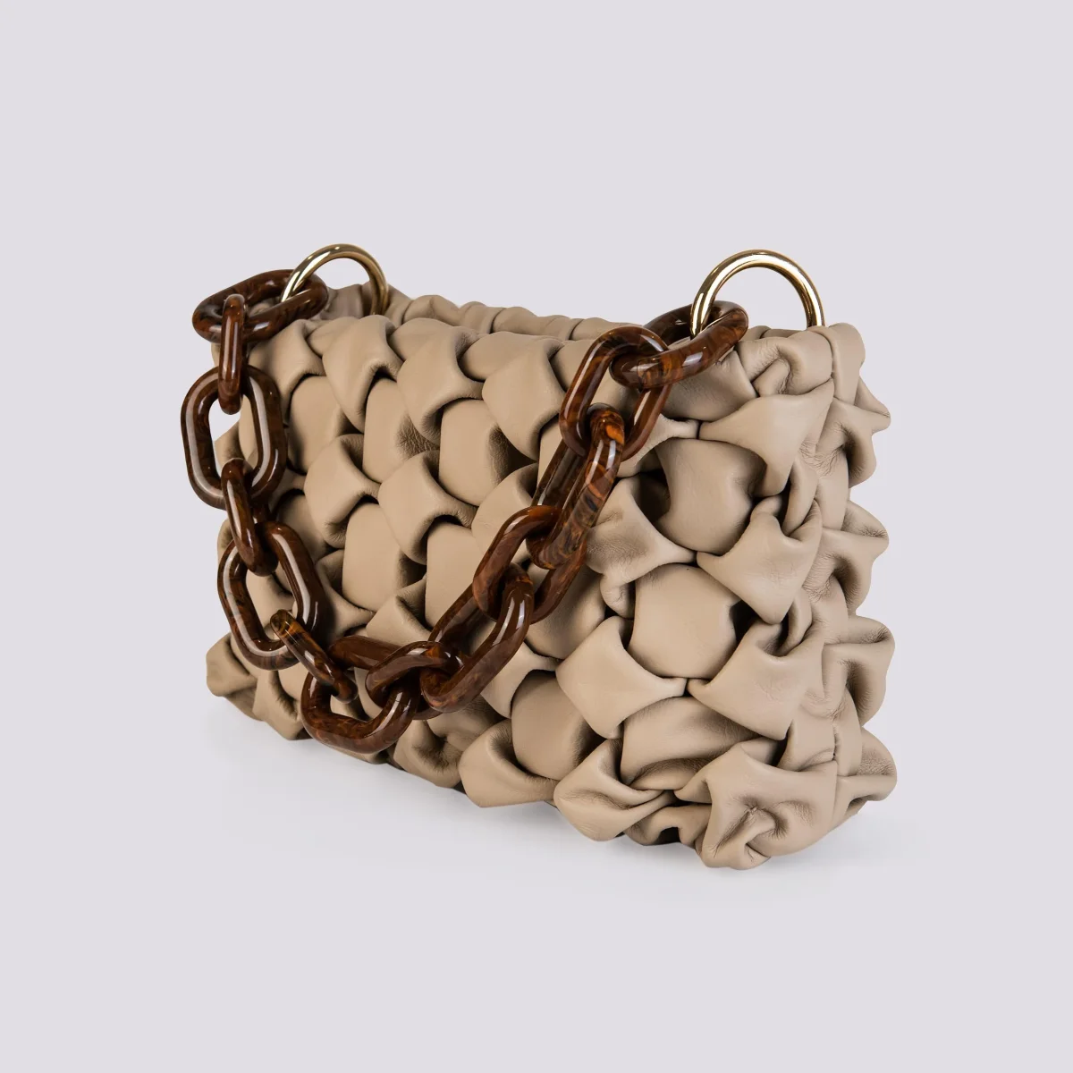 BORSA "CURLY " IN PELLE INTRECCIATA COLOR CAPPUCCINO - immagine 4