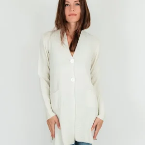 CARDIGAN LUNGO panna in lana vergine