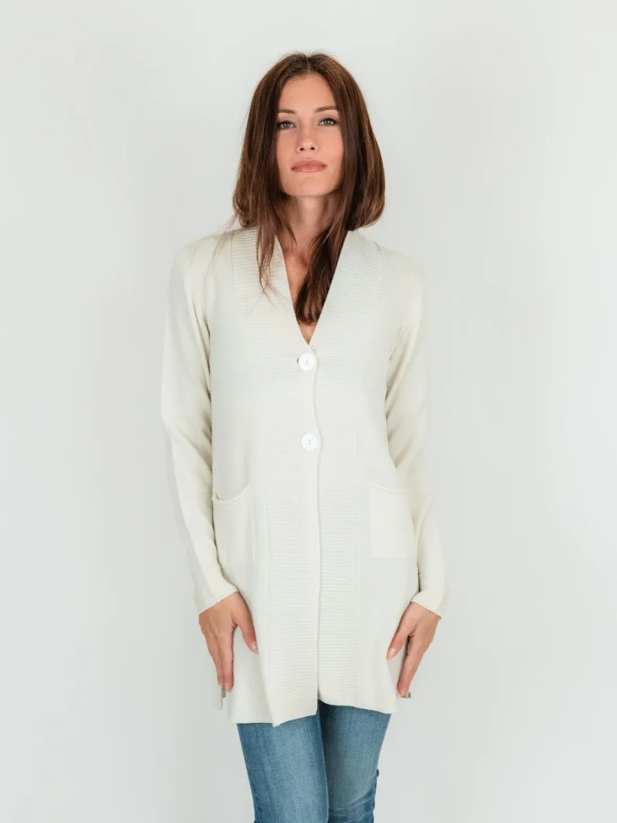 CARDIGAN LUNGO panna in lana vergine
