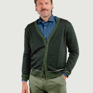 CARDIGAN CON TRAMA PIED DE POULE VERDE BOSCO