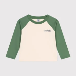 T-shirt bianca e verde a maniche lunghe in jersey sottile bambino