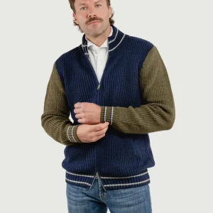 MAGLIONE A COLLO ALTO CON ZIP BLU