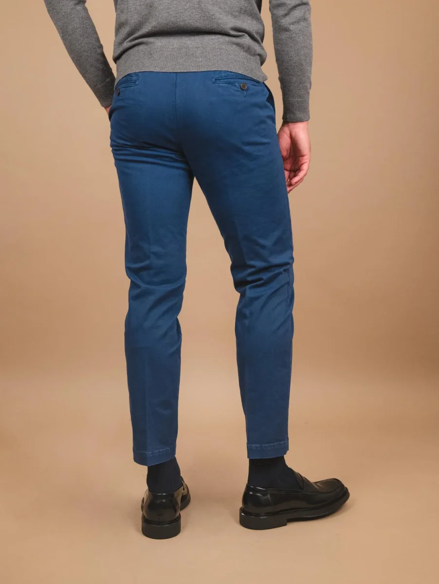 PANTALONE TASCA A FILO IN COTONE LISCIO BLU OCEANO - immagine 4